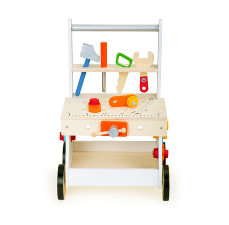 Drewniany warsztat majsterkowicza z narzędziami dla dzieci Wózek Pchacz Ecotoys TL88042 WHITE