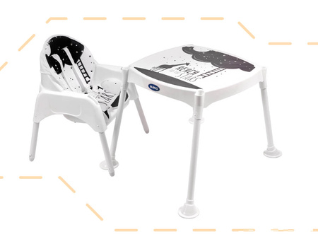 Krzesełko do karmienia + stolik 3w1 czarno-biały