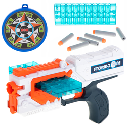 Zabawkowy karabin wyrzutnia naboi dla dzieci zestaw pistolet naboje tarcza gogle Storm Zone