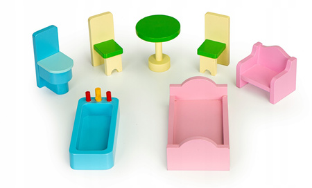 Duży wysoki drewniany domek dla lalek Rezydencja miętowa mebelki dla dzieci Ecotoys W08123