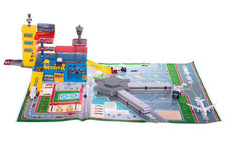 Duży parking z matą Lotnisko Samolot dla dzieci Zestaw pojazdów Ciężarówki 70 elementów