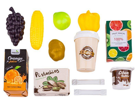 Sklepowa kasa fiskalna dla dzieci koszyk akcesoria czytnik waga malinowa