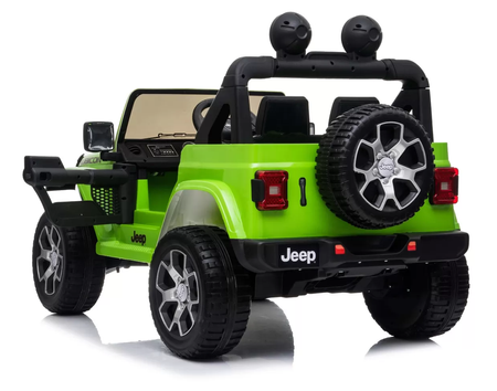 Samochód na akumulator zielony Jeep Wrangler Rubicon elektryczny Auto dla dzieci 2 silniki 45W światła LED