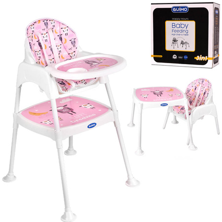 Krzesełko do karmienia + stolik 3w1 różowy