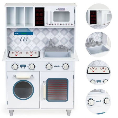 Drewniana zabawkowa kuchnia dla dzieci z piekarnikiem i mikrofalą światło dźwięk