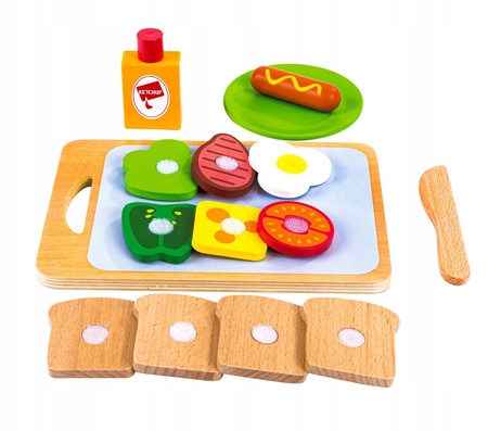 Drewniane jedzenie Kanapka z akcesoriami Zestaw śniadaniowy dla dzieci Ecotoys SAWT18261