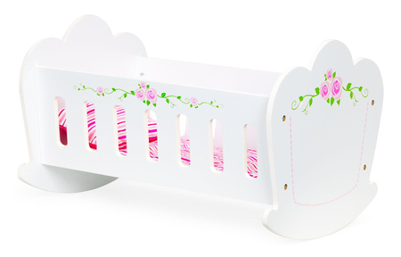Drewniana kołyska dla lalek białe łóżeczko poduszka materac Ecotoys