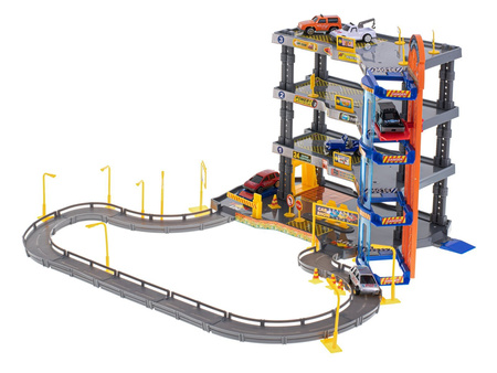 Duży zestaw Parking Garaż 4 poziomowy z windą, myjnią i stacją benzynową 6 samochodów 