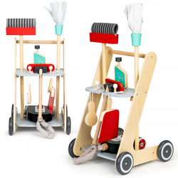 Drewniany zestaw do sprzątania dla dzieci na wózku Odkurzacz i akcesoria ECOTYS 4404