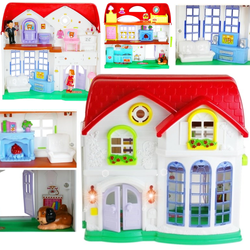 Duży rozkładany domek dla lalek z mebelkami i ludzikami 2 piętra