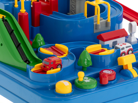 Interaktywny tor samochodowy z przeszkodami dla dzieci 4 samochody Wyścigi pojazdów Parking dla autek