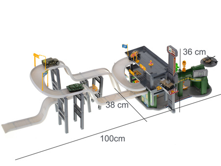 Duży zestaw Parking Garaż wojskowy z samochodami dla dzieci Czołg Helikopter 4 pojazdy