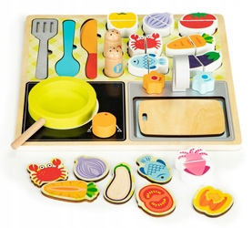 Drewniana kuchnia kuchenka dla dzieci zestaw kuchenny warzywa akcesoria Ecotoys MC184
