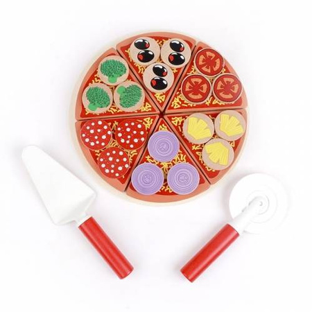 Drewniana pizza do krojenia z dodatkami na rzepy dla dzieci 27 elementów