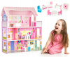Duży drewniany domek dla lalek Rezydencja Różana mebelki różowy Ecotoys F0373