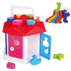 Edukacyjny sorter dla dzieci kolorowy domek z klocuszkami i kluczami