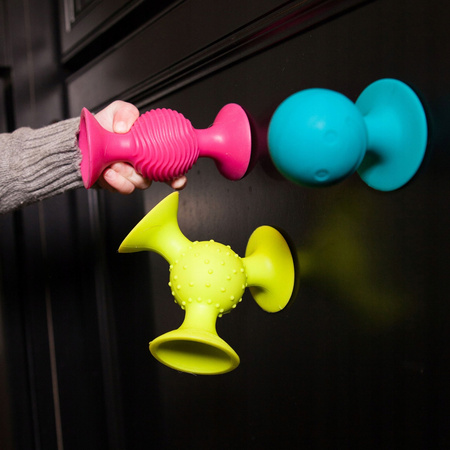 Bobo Przyssawki 3 silikonowe grzechotki Gryzaki dla dzieci PipSquigz Fat Brain Toys FA089-1 
