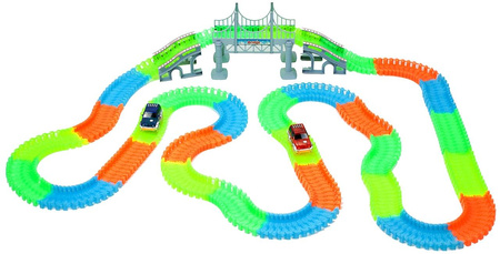 Tor samochodowy dla dzieci kolorowy Magic Track z 2 samochodami 360 elementy