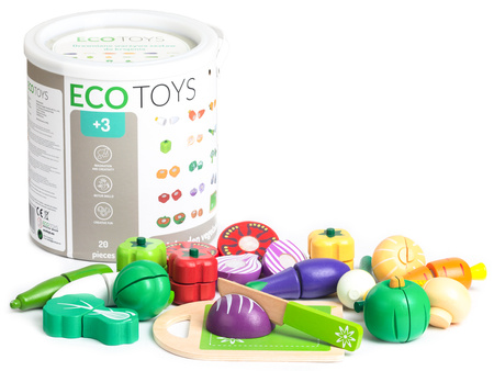 Drewniane jedzenie do krojenia owoce warzywa zestaw kuchnia 20 sztuk Ecotoys TL87113 