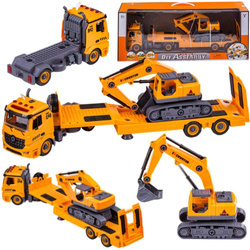 Ciężarówka transporter z koparką do rozkręcania dla dzieci majsterkowanie 79 el