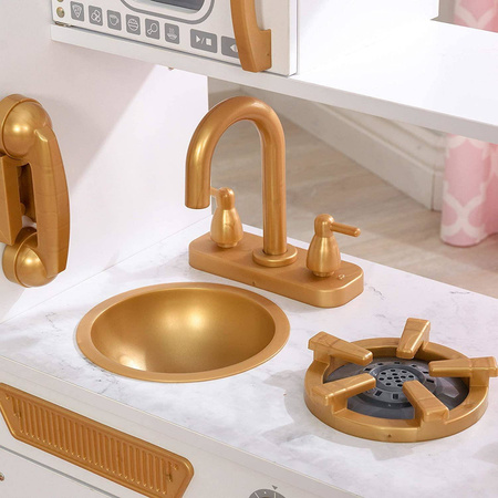 Duża drewniana kuchnia dla dzieci biała ze złotymi elementami Ecotoys 89cm