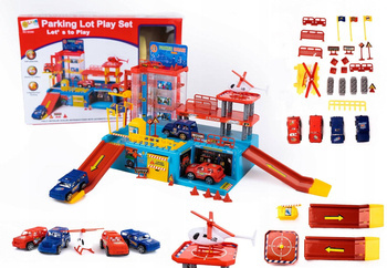 Duży parking Tor samochodowy dla dzieci Garaż 4 autka helikopter LT42