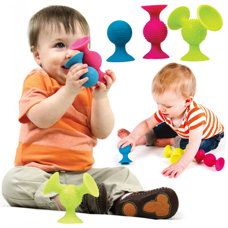 Bobo Przyssawki 3 silikonowe grzechotki Gryzaki dla dzieci PipSquigz Fat Brain Toys FA089-1 
