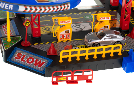 Duży parking Tor samochodowy dla dzieci Garaż z myjnią i stacją benzynową 4 samochody i helikopter