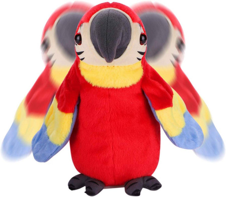 Gadająca papuga Ara powtarzająca gaduła przedrzeźniacz zabawka dla dzieci 23 cm czerwona