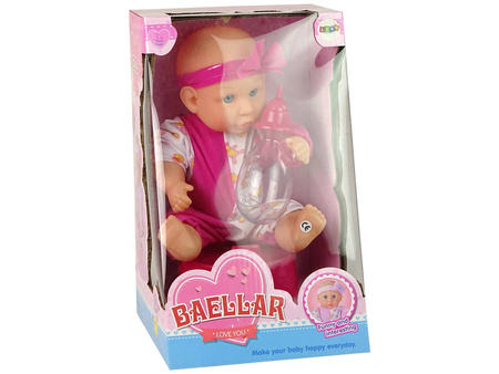 Lalka bobas w piżamce z akcesoriami dla dzieci butelka nocnik ciemnoróżowa 24 cm