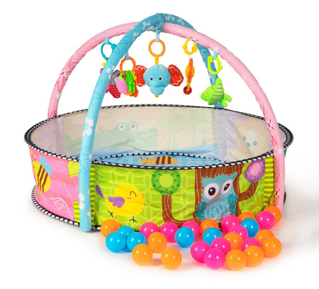 Wielofunkcyjna duża mata edukacyjna dla dzieci Kojec z piłkami i maskotkami 3w1 zwierzątka