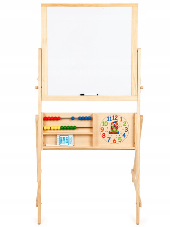 [Outlet] Drewniana dwustronna tablica edukacyjna dla dzieci liczydło zegar Ecotoys