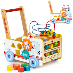 Drewniany pchacz edukacyjny Zabawkowa karetka pogotowia dla dzieci Klocki Ecotoys