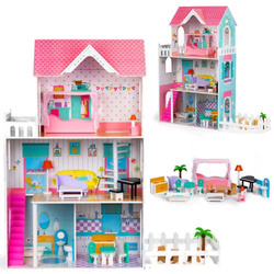 Duży drewniany domek dla lalek z ogródkiem i mebelkami dla dzieci 120 cm Ecotoys
