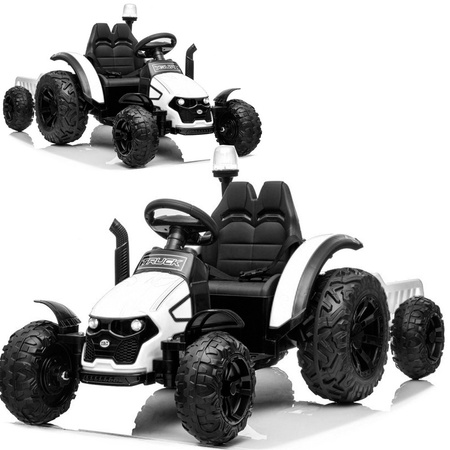 Biały traktor elektryczny z przyczepą ciągnik na akumulator dla dzieci 2 silniki HZB-200