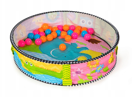 Wielofunkcyjna duża mata edukacyjna dla dzieci Kojec z piłkami i maskotkami 3w1 zwierzątka