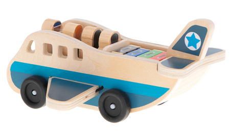 Duży drewniany transporter Samolot pasażerski dla dzieci z figurkami ludzi i walizek