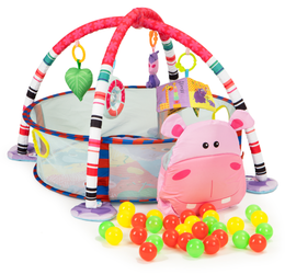 Wielofunkcyjna duża mata edukacyjna dla dzieci Kojec z piłkami Hipopotam maskotki 3w1