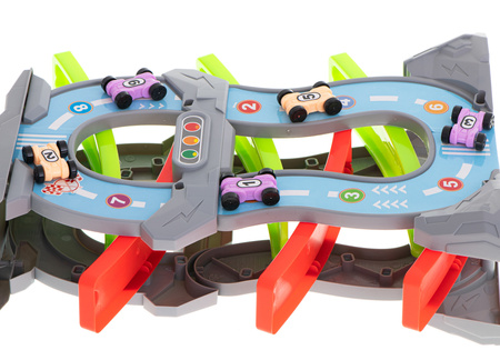 Duży tor samochodowy Zjeżdżalnia z samochodami 5-piętrowy parking dla dzieci 8 autek