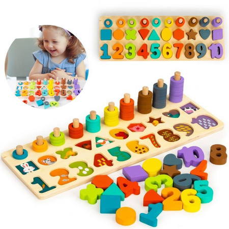 Drewniane liczydło sorter układanka zabawka edukacyjna dla dzieci 3w1 Ecotoys