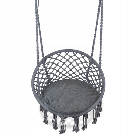 Wiszący fotel Bocianie gniazdo z poduszką Krzesło ogrodowe szare Modernhome GW-076 GREY+PODUSZKA
