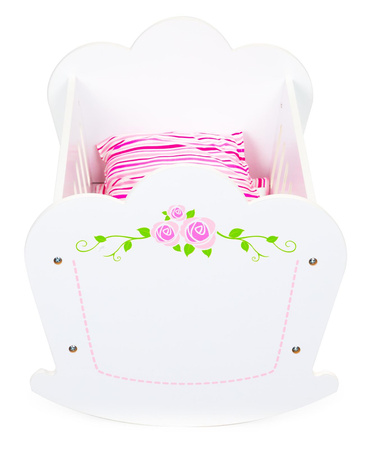 Drewniana kołyska dla lalek białe łóżeczko poduszka materac Ecotoys