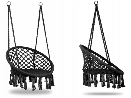 Wiszący fotel Bocianie gniazdo z poduszką Krzesło ogrodowe czarne Modernhome GW-076B + PODUSZKA