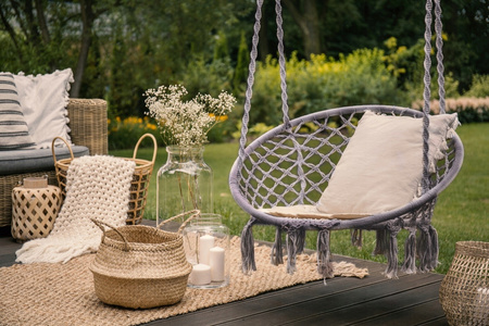 Wiszący fotel Bocianie gniazdo z poduszką Krzesło ogrodowe szare Modernhome GW-076 GREY+PODUSZKA
