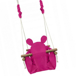 Huśtawka dla dzieci z drewnianą ramą różowa Miś