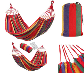 Wiszący dwuosobowy hamak ogrodowy z drewnianym stelażem 150x260cm