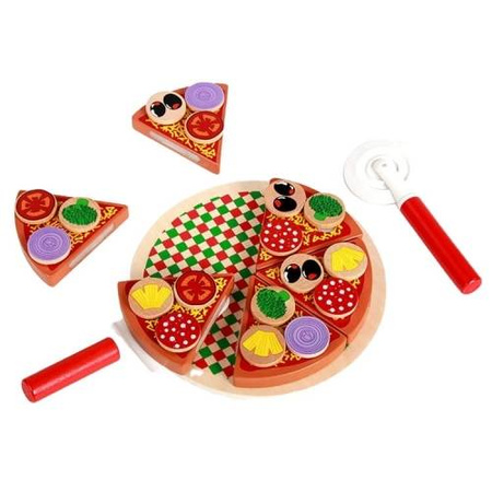 Drewniana pizza do krojenia z dodatkami na rzepy dla dzieci 27 elementów