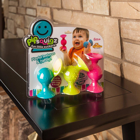 Bobo Przyssawki 3 silikonowe grzechotki Gryzaki dla dzieci PipSquigz Fat Brain Toys FA089-1 