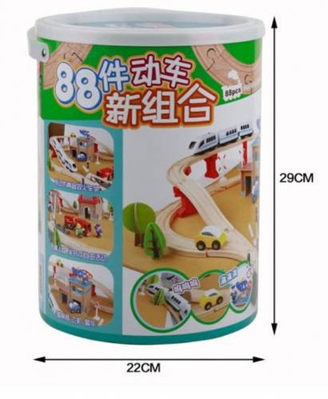 Drewniana kolejka pociąg na baterię dla dzieci 88 elementów