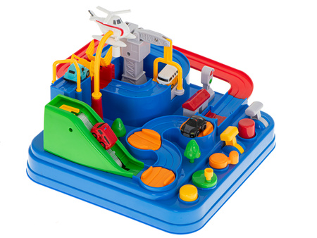 Interaktywny tor samochodowy z przeszkodami dla dzieci 4 samochody Wyścigi pojazdów Parking dla pojazdów